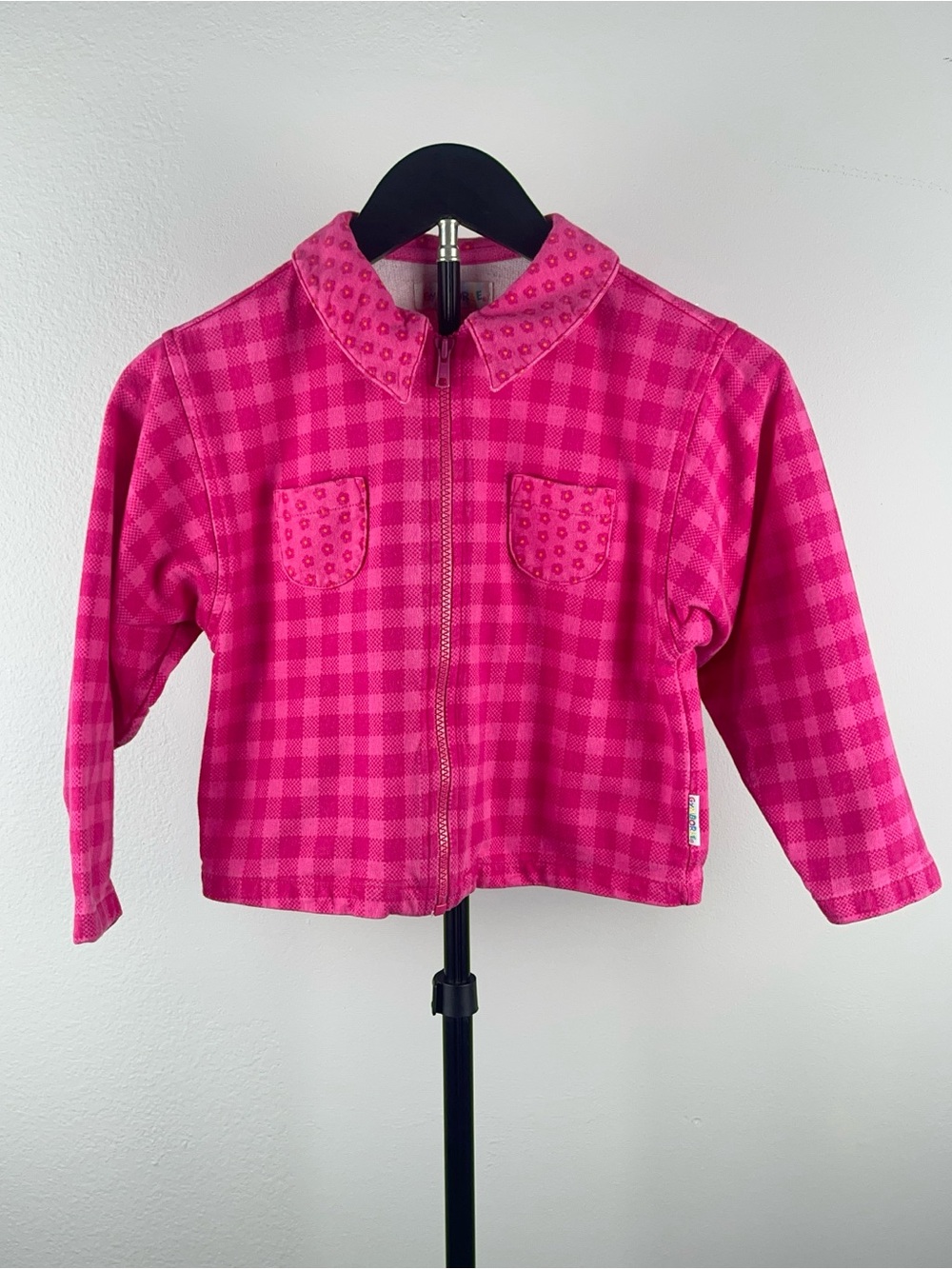 Gymboree (XL) 1990s Pink Plaid Gingham Zip-Up Vintage Jacket